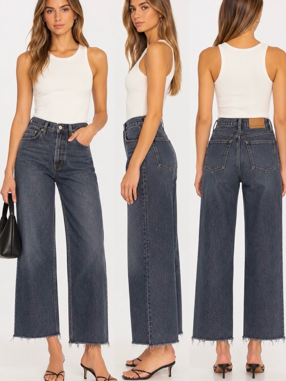 Denim Forum Dark Wash High-Rise Wide Leg Jeans